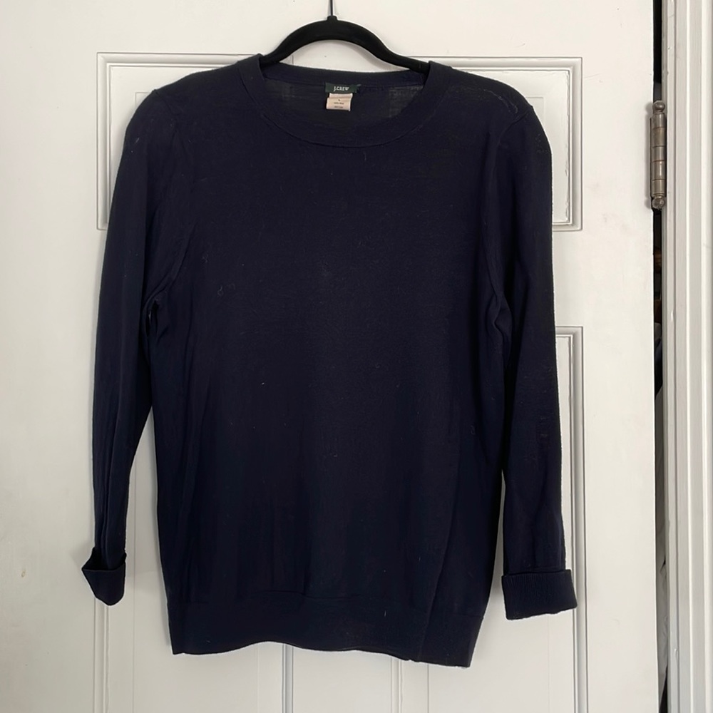 J.Crew 100% wool black crewneck sweater 3/4 sleeves